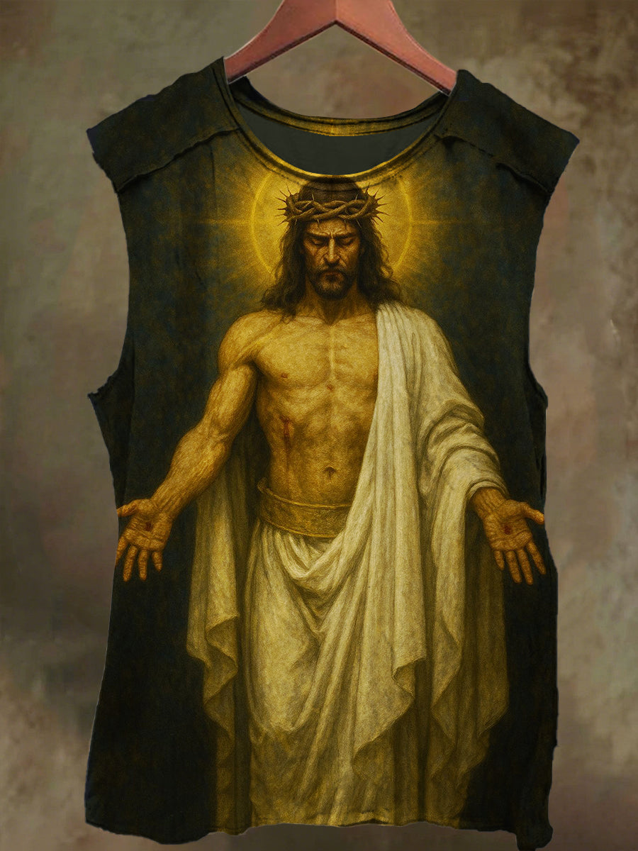 Unisex Jesus Print Casual Cotton Tank Top