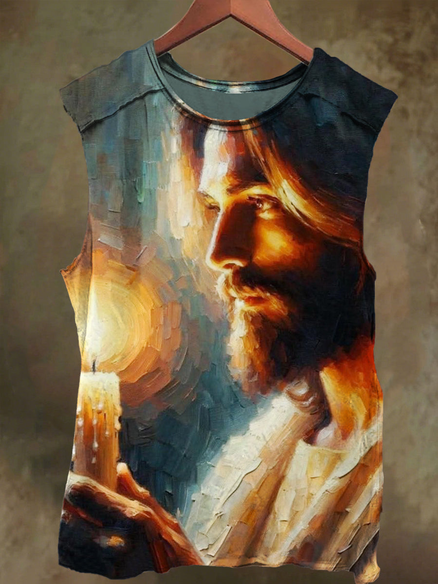 Unisex Oil Jesus Candle Print Casual Cotton Tank Top