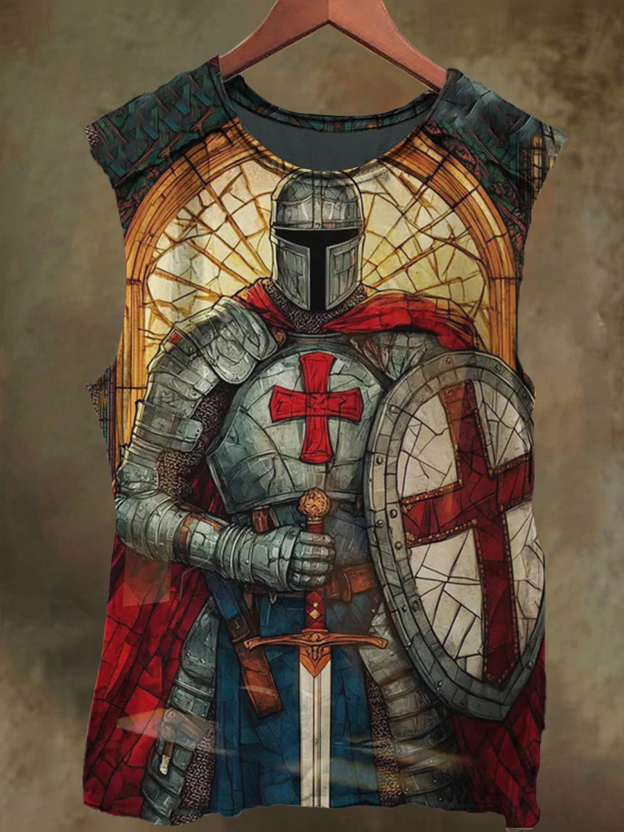 Unisex Crusader Knight Print Casual Cotton Tank Top