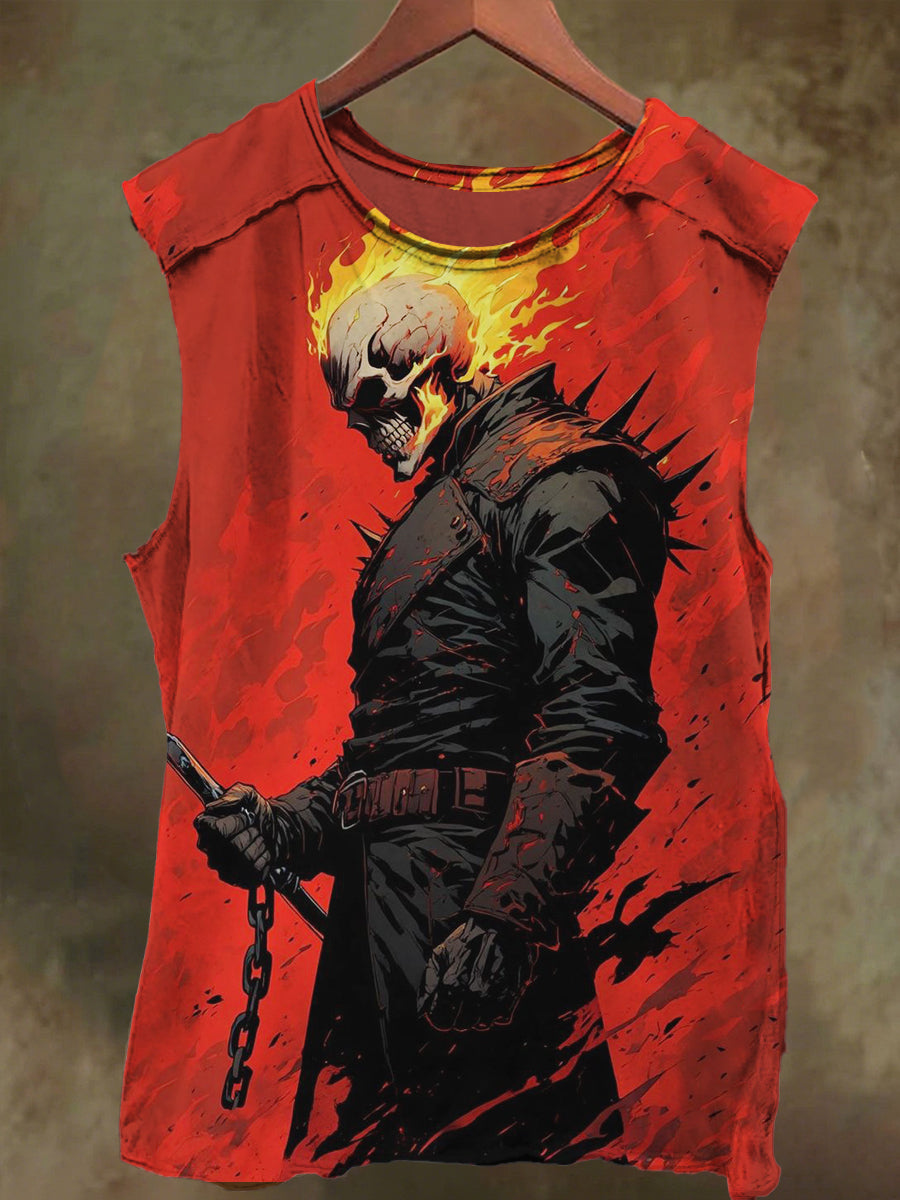 Unisex Skull Soldier Print Casual Cotton Tank Top