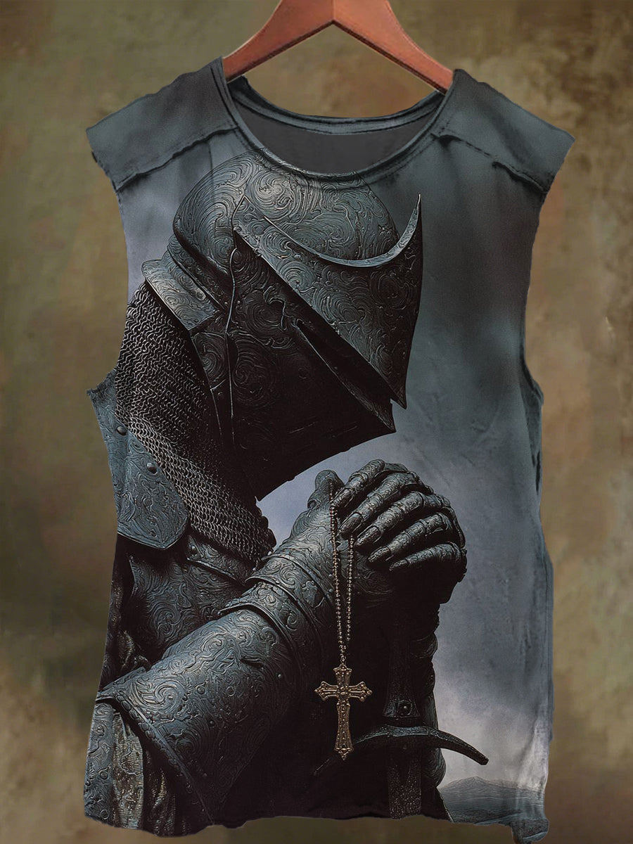 Unisex Knight of the Cross Prayer Print Casual Cotton Tank Top