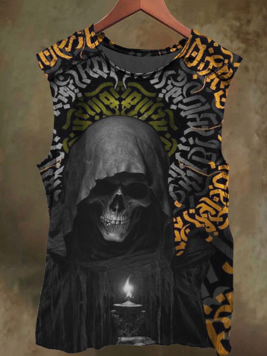 Unisex Rune Skull Print Casual Cotton Tank Top