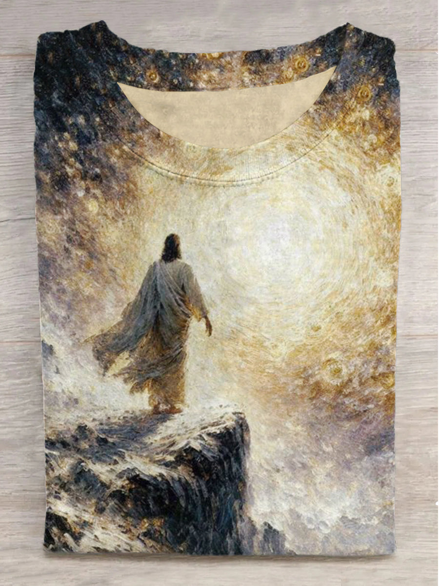 Jesus in the Light Printed Crew Neck Short Sleeve T-Shirt