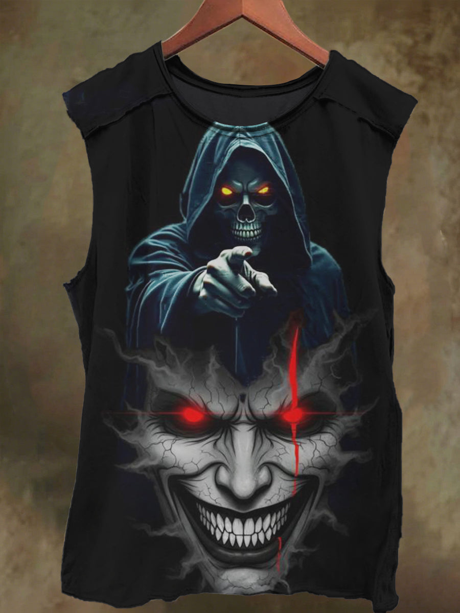 Unisex Skull Ghost Smiley Print Casual Cotton Tank Top