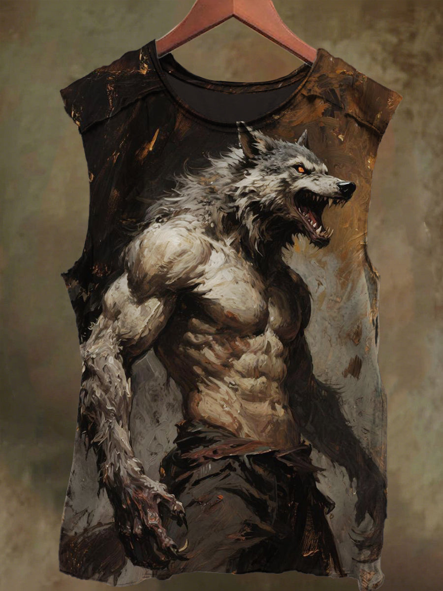 Unisex Wolf Orc Print Casual Cotton Tank Top