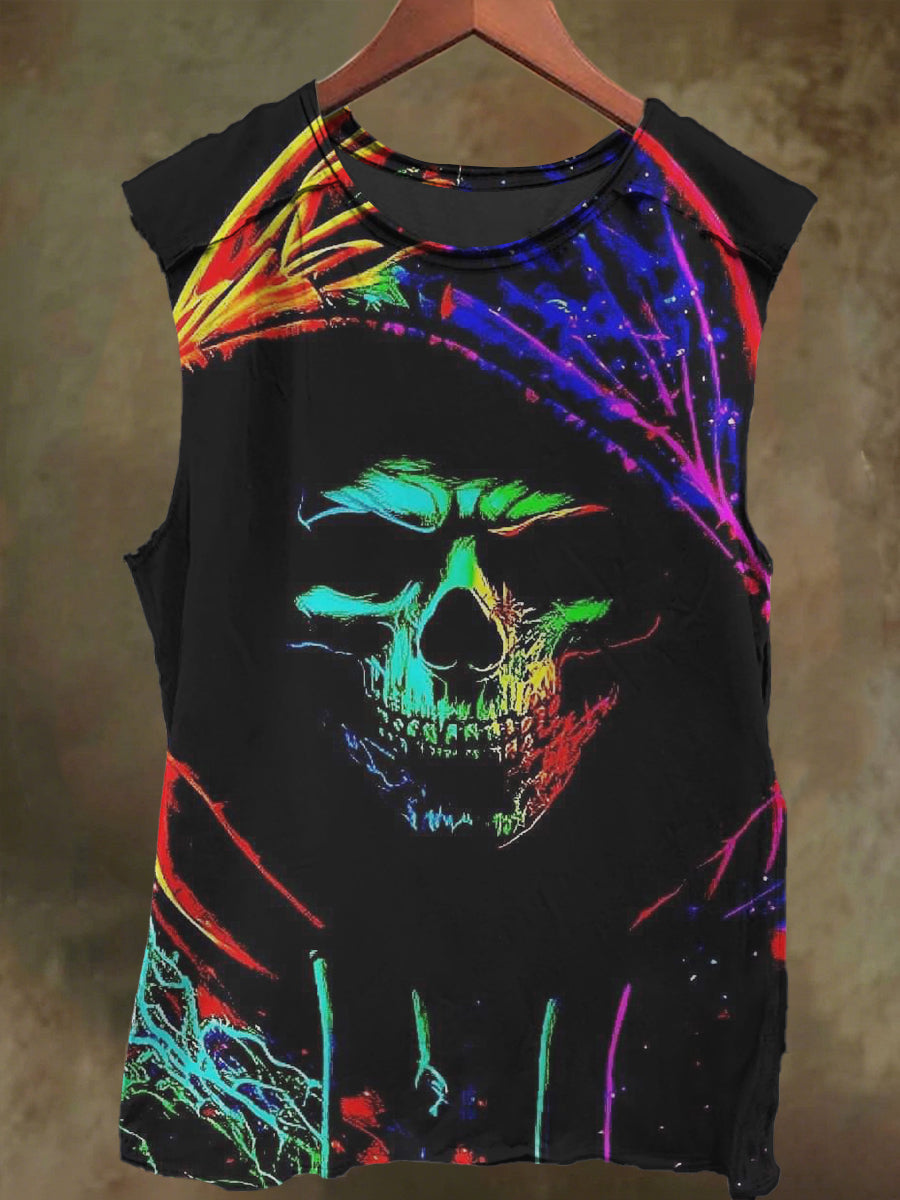 Unisex Hat Skull Graffiti Print Casual Cotton Tank Top