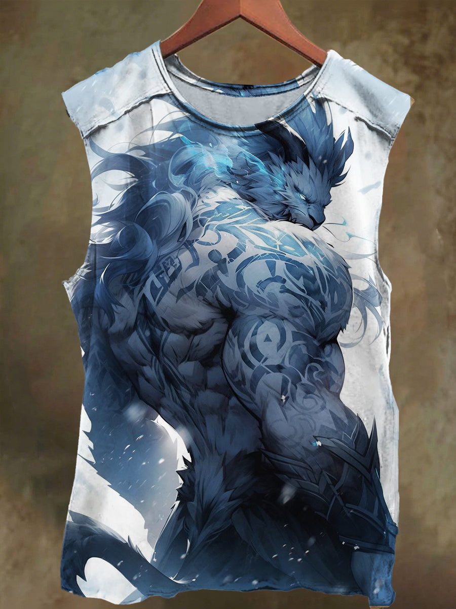 Unisex White Wolf Giant Print Casual Cotton Tank Top