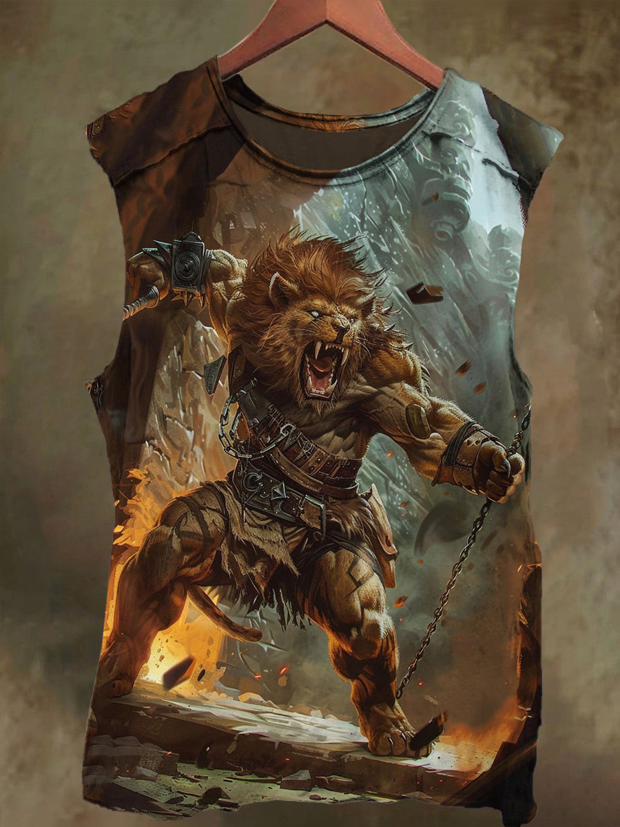 Unisex Lion Giant Print Casual Cotton Tank Top