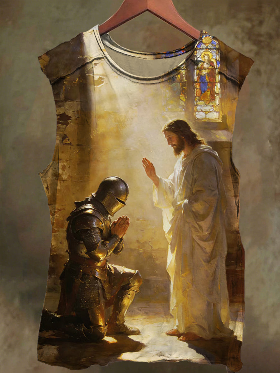 Unisex Jesus Knight Faith Print Casual Cotton Tank Top