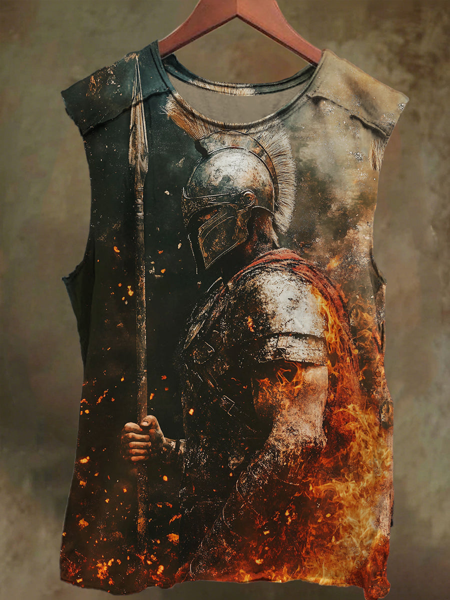 Unisex Flame Gladiator Print Casual Cotton Tank Top