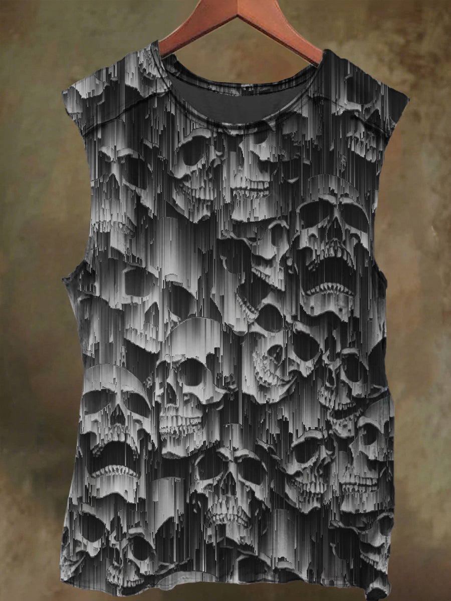 Unisex Skull Embossed Print Casual Cotton Tank Top