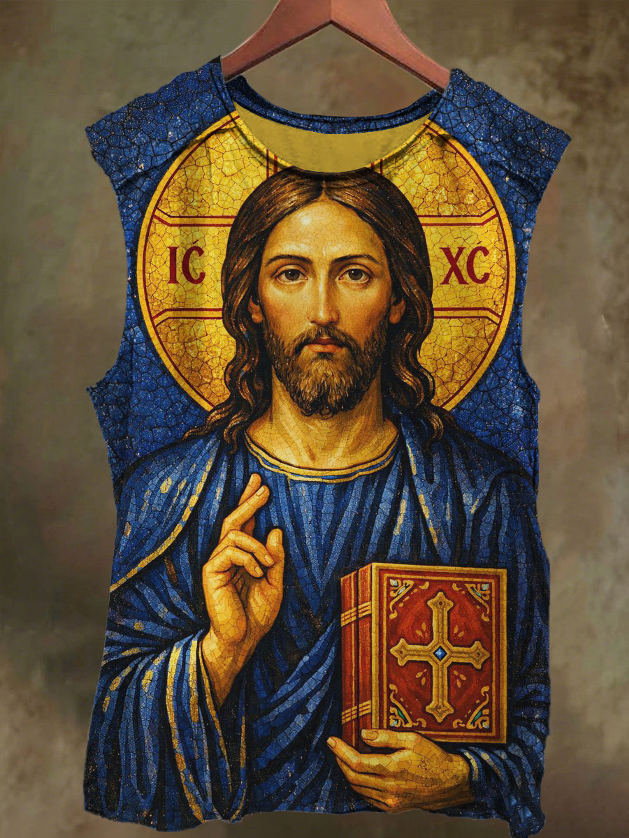 Unisex Jesus Bible Print Casual Cotton Tank Top