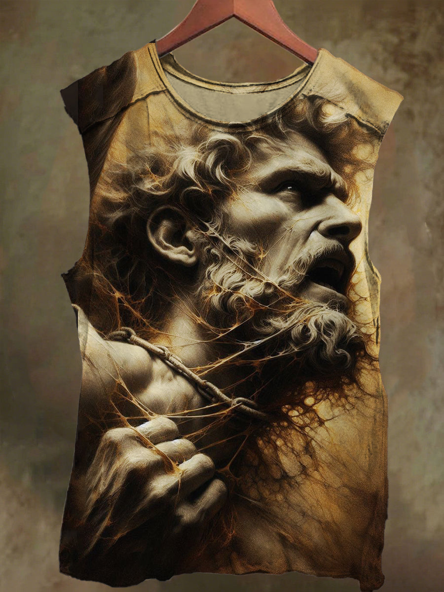 Unisex Old Man Angel Print Casual Cotton Tank Top