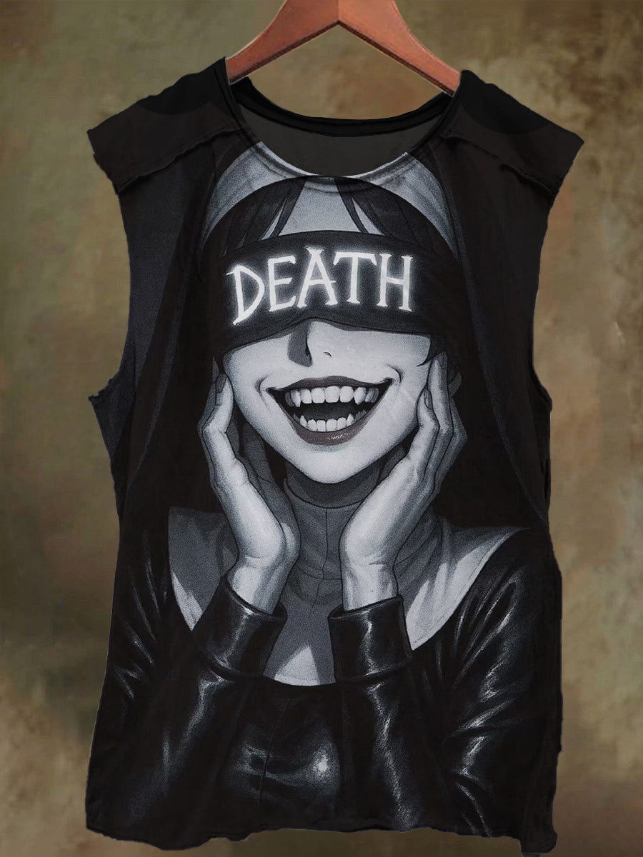 Unisex Dark Hell Nun Print Casual Cotton Tank Top