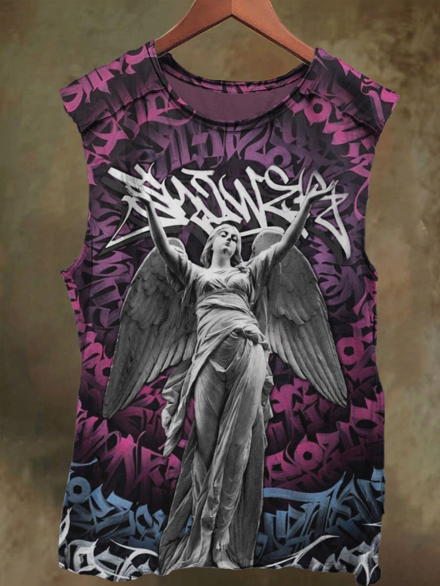 Unisex Rune Angel Print Casual Cotton Tank Top