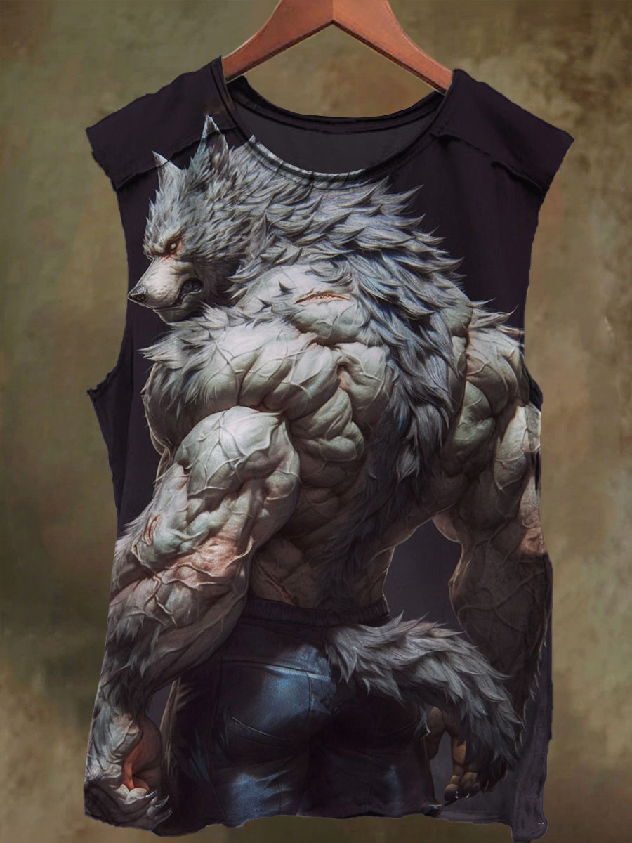 Unisex Muscle Wolf Warrior Print Casual Cotton Tank Top