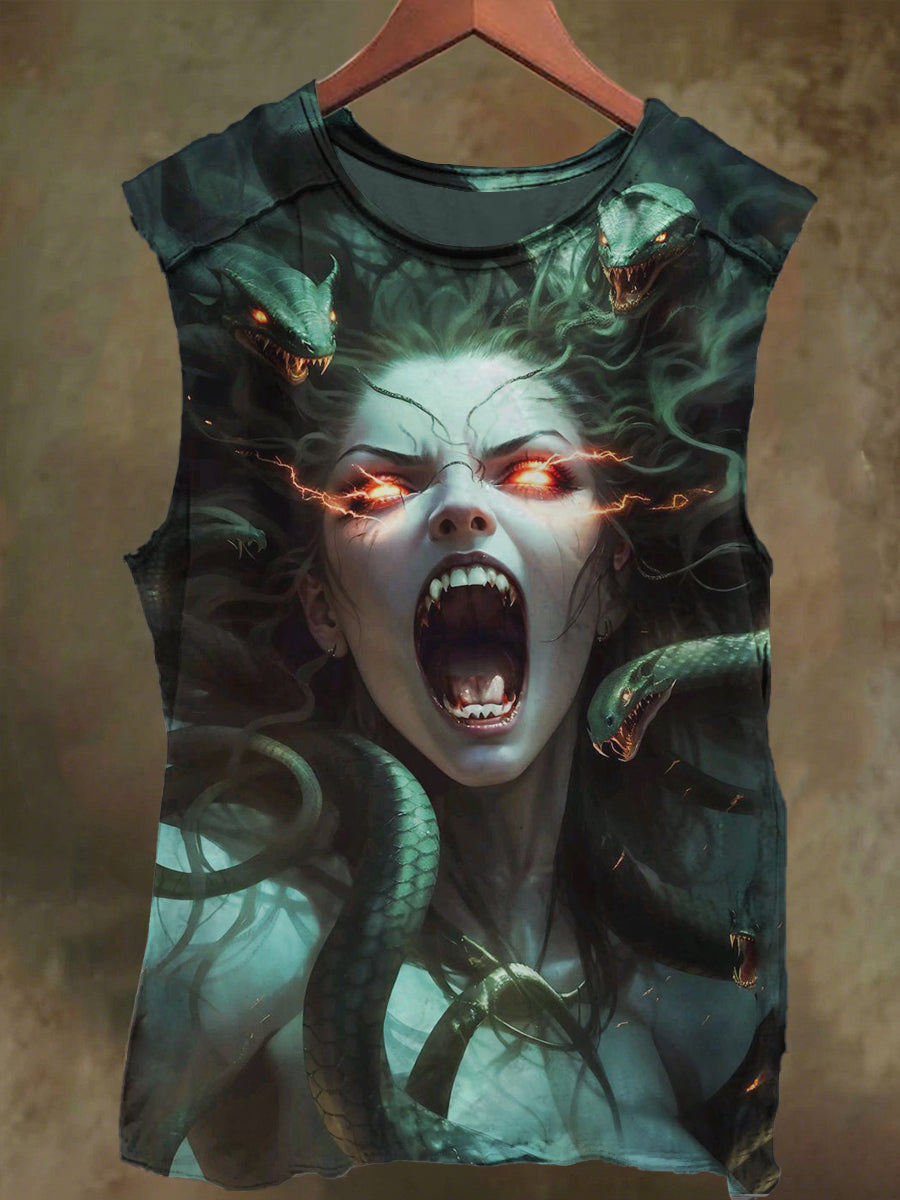Unisex Medusa Print Casual Cotton Tank Top
