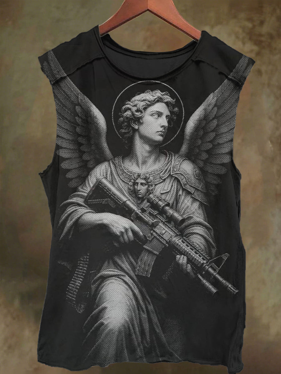 Unisex Angel Gun Print Casual Cotton Tank Top