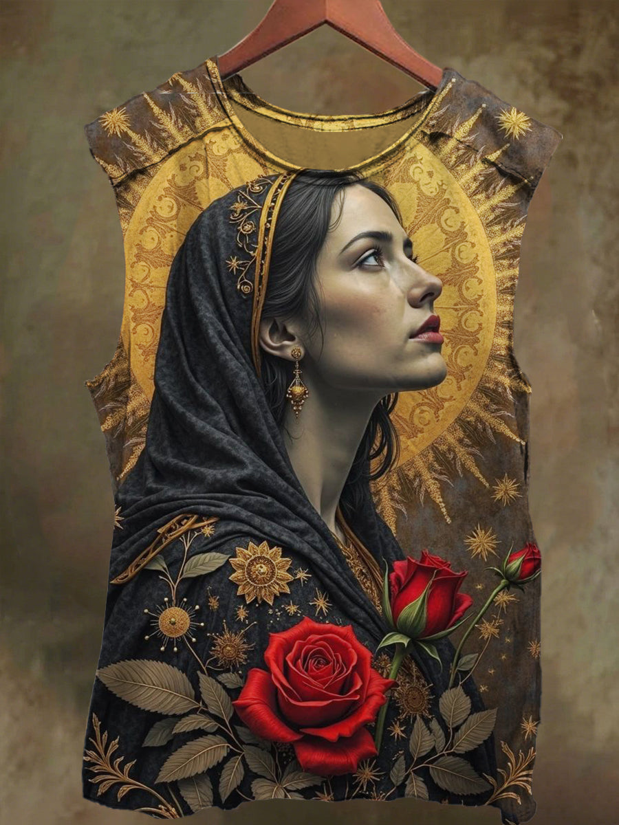 Unisex Sister Rose Print Casual Cotton Tank Top