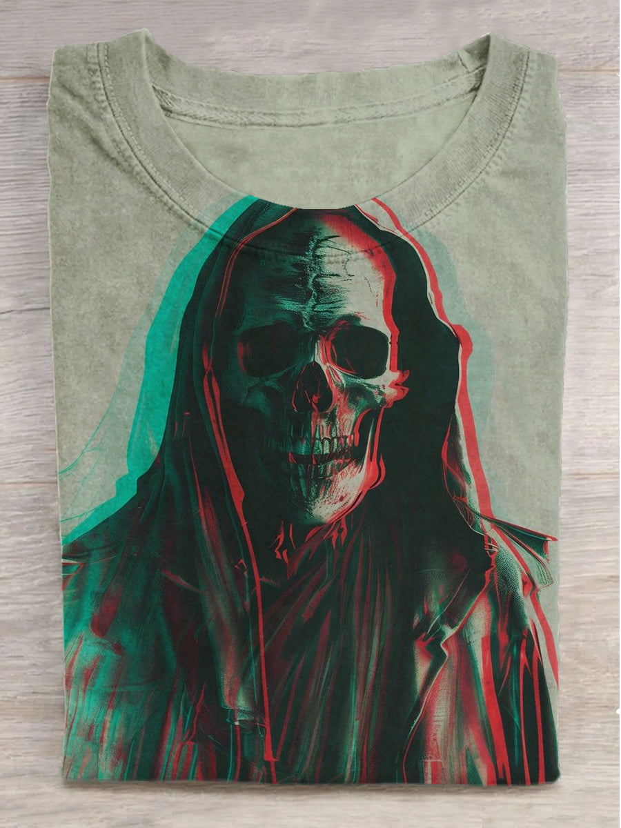 Rock Abstract Skull Print Round Neck Short Sleeve T-Shirt
