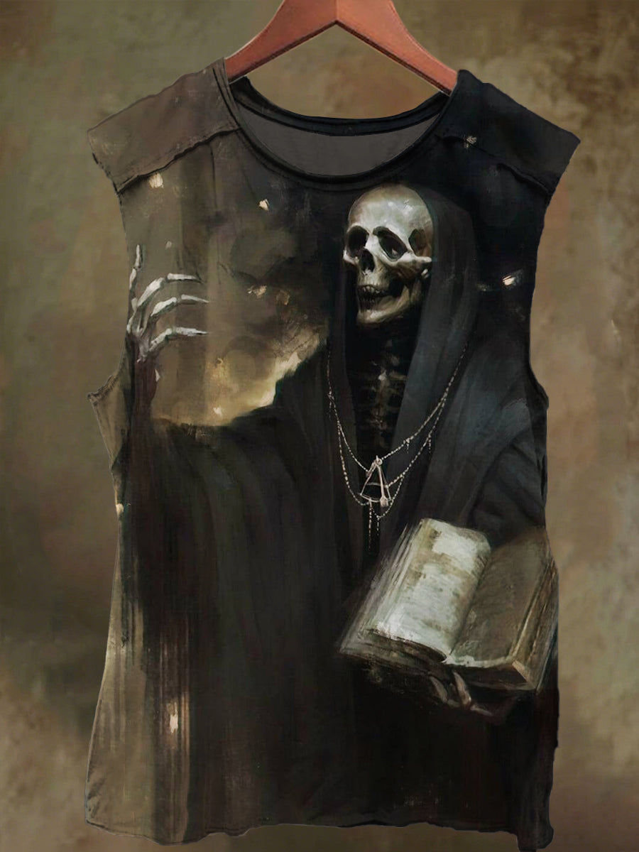 Unisex Cross Skull Print Casual Cotton Tank Top