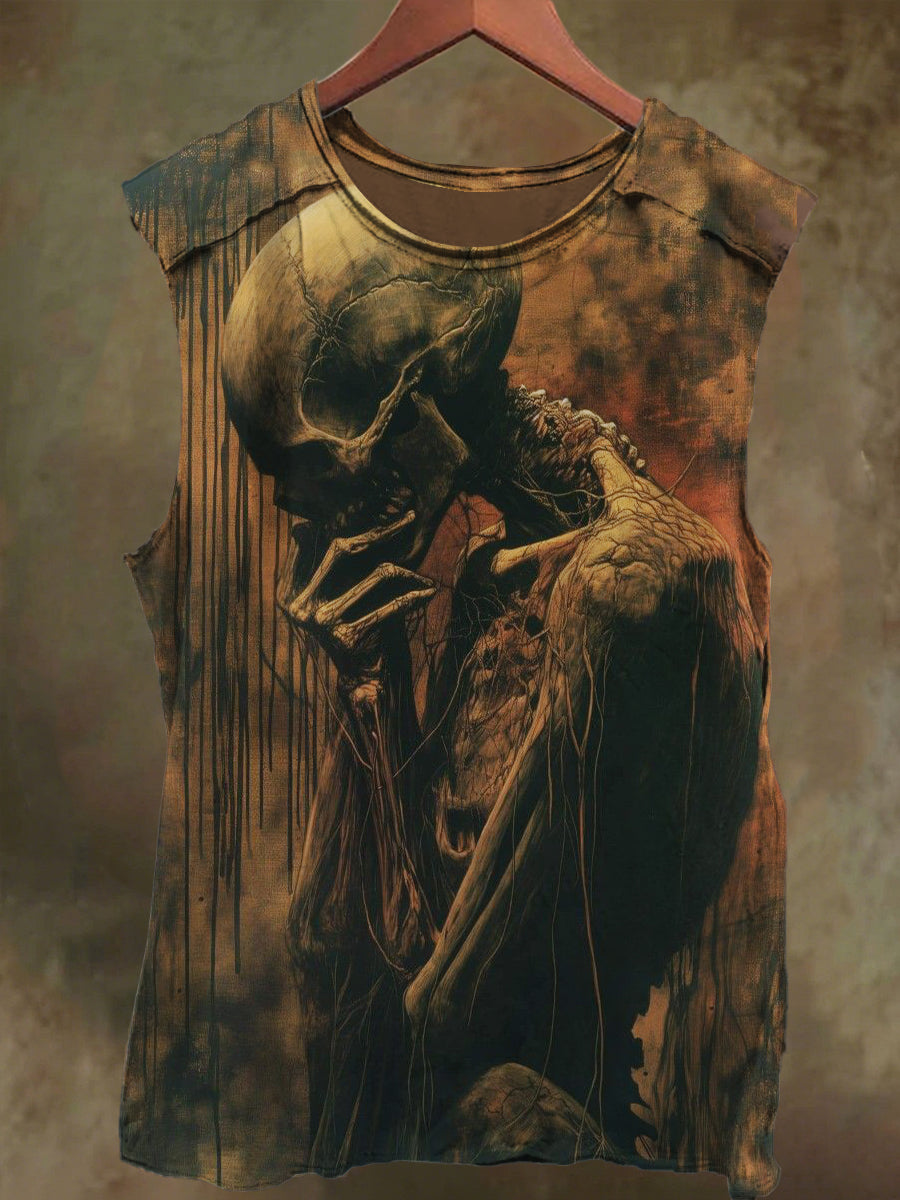 Unisex Dark Skull Print Casual Cotton Tank Top