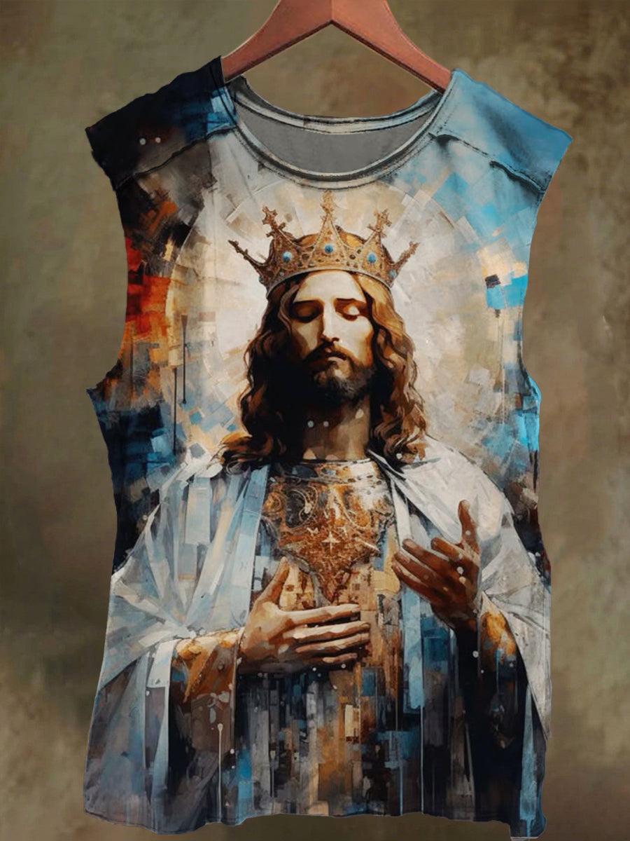 Unisex Colorful Oil Painting Jesus Print Casual Cotton Tank Top