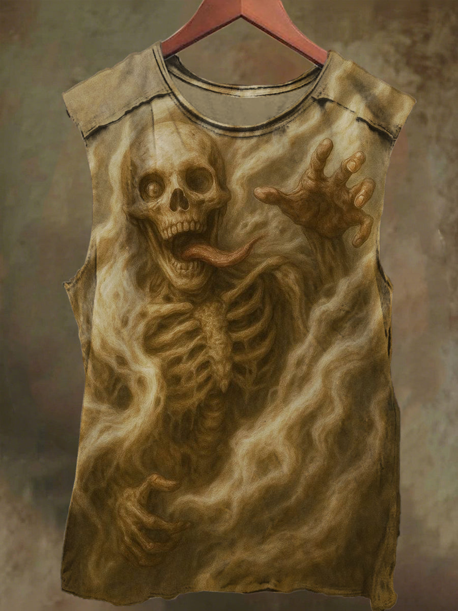 Unisex Desert Skull Print Casual Cotton Tank Top