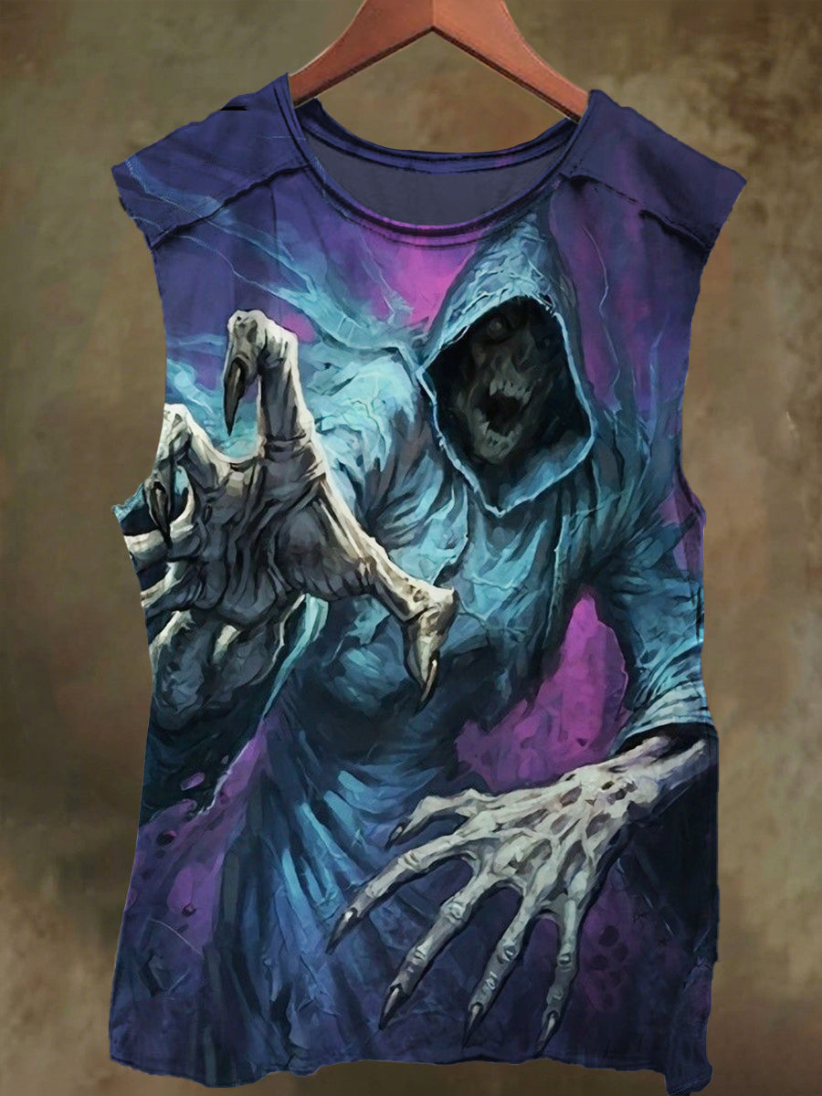 Unisex Dark Skull Print Casual Cotton Tank Top