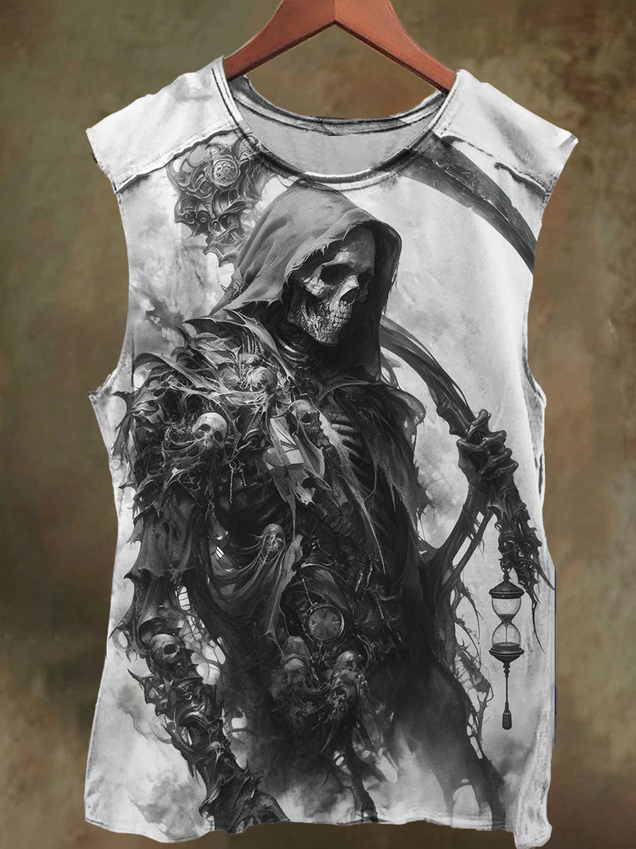 Unisex Sickle Skull Print Casual Cotton Tank Top