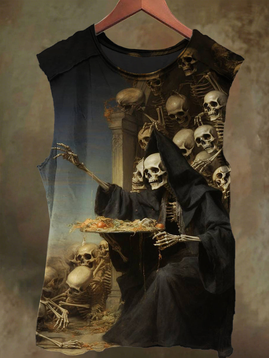 Unisex Skull's Dinner Print Casual Cotton Tank Top