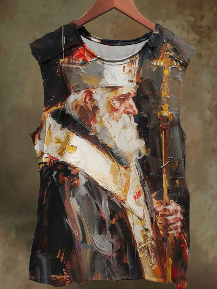 Unisex Pope Print Casual Cotton Tank Top