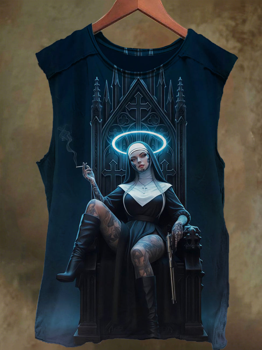 Unisex Nuns on the Throne Print Casual Cotton Tank Top