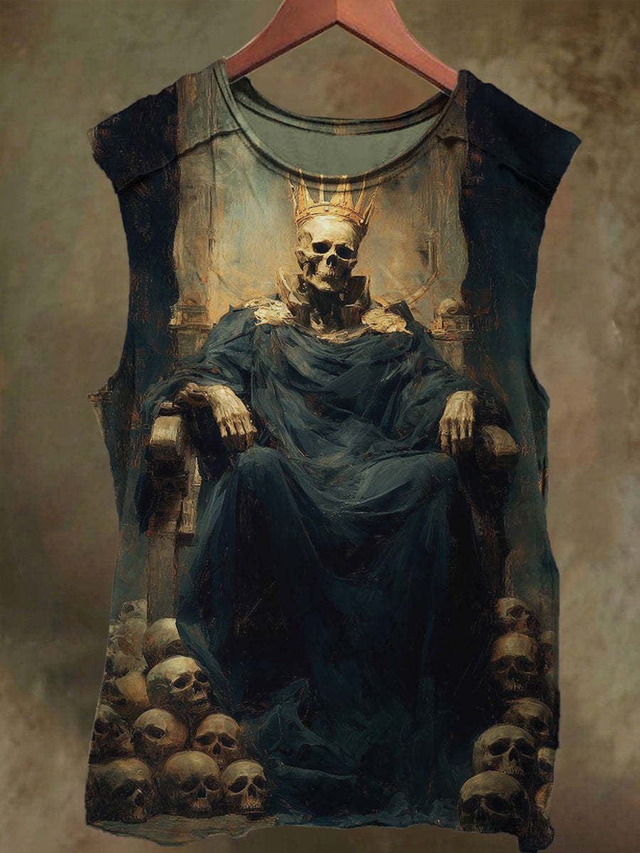 Unisex Skull Crown Print Casual Cotton Tank Top