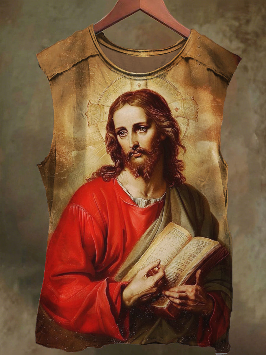 Unisex Jesus and Bible Print Casual Cotton Tank Top