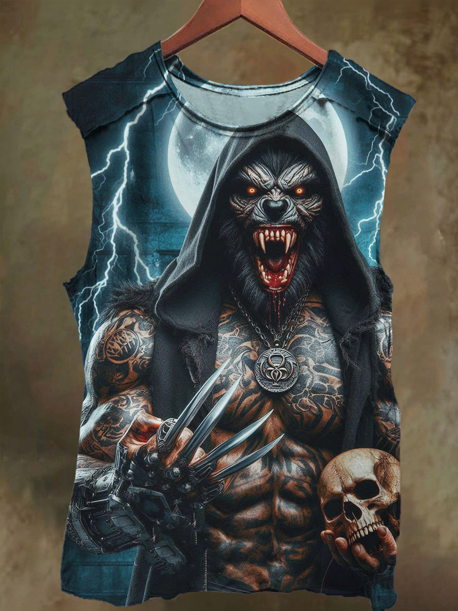 Unisex Muscle Skull Wolf King Print Casual Cotton Tank Top