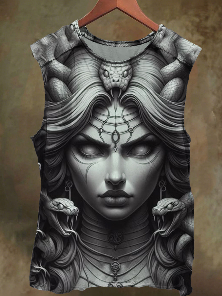 Unisex Stone Medusa Print Casual Cotton Tank Top