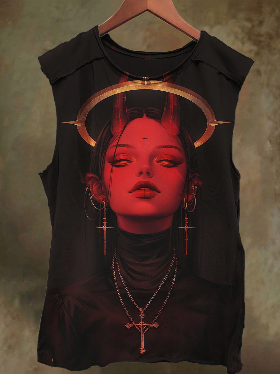 Unisex Devil Girl Print Casual Cotton Tank Top
