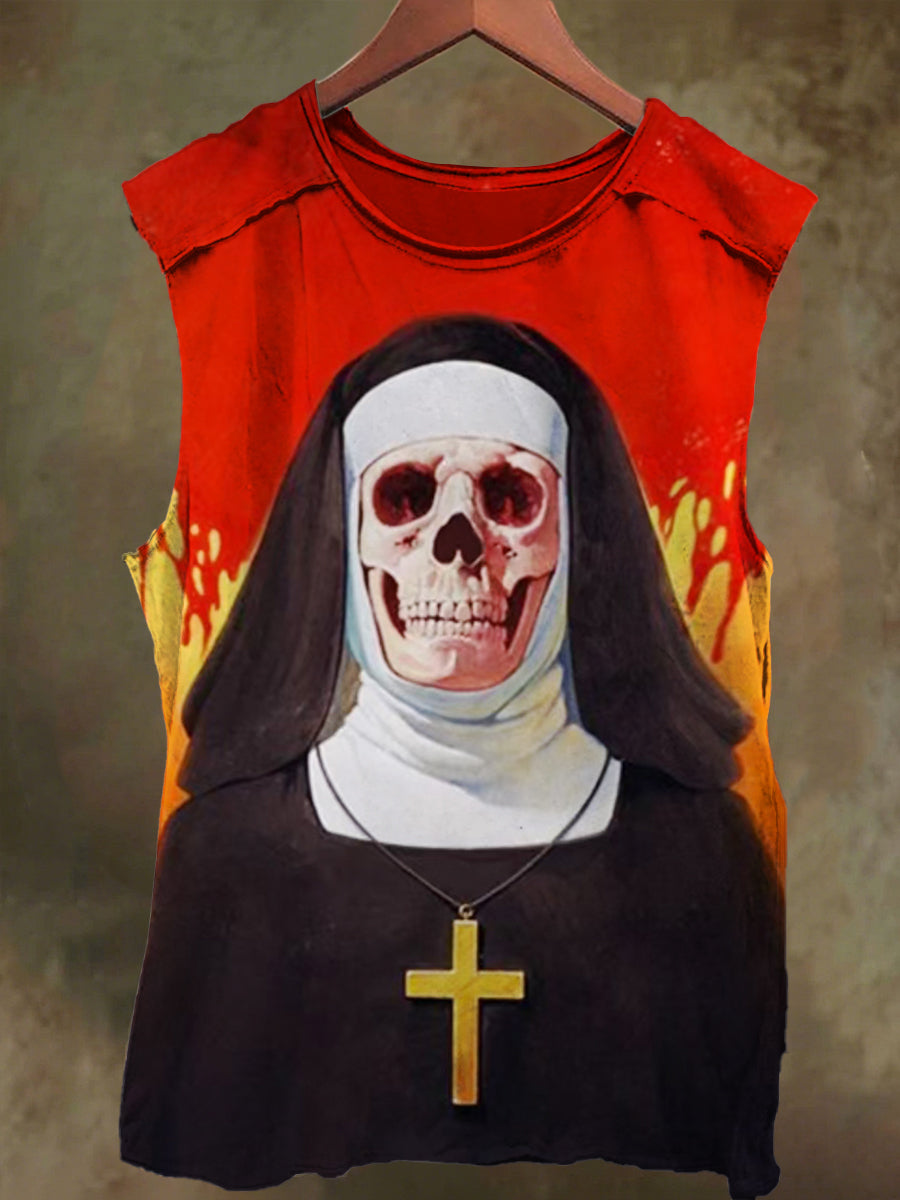 Unisex Sisters of the Cross Skull Print Casual Cotton Tank Top