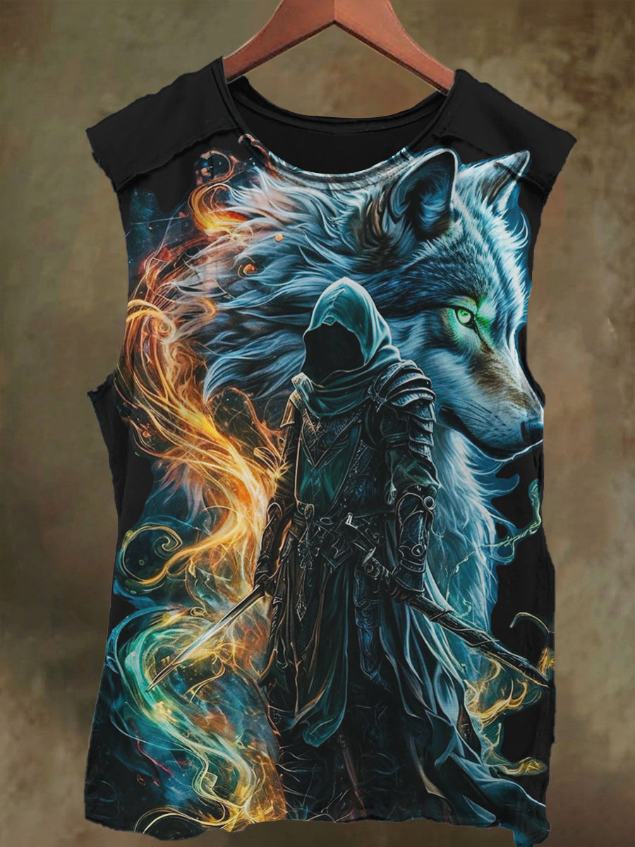 Unisex Pullover Mask Coyote Print Casual Cotton Tank Top