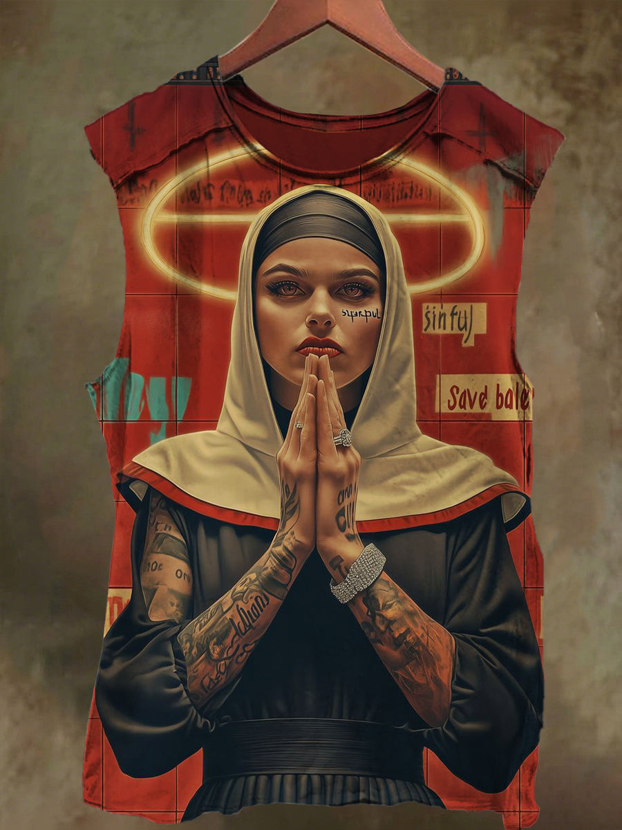 Unisex Prayer Fashion Nun Print Casual Cotton Tank Top