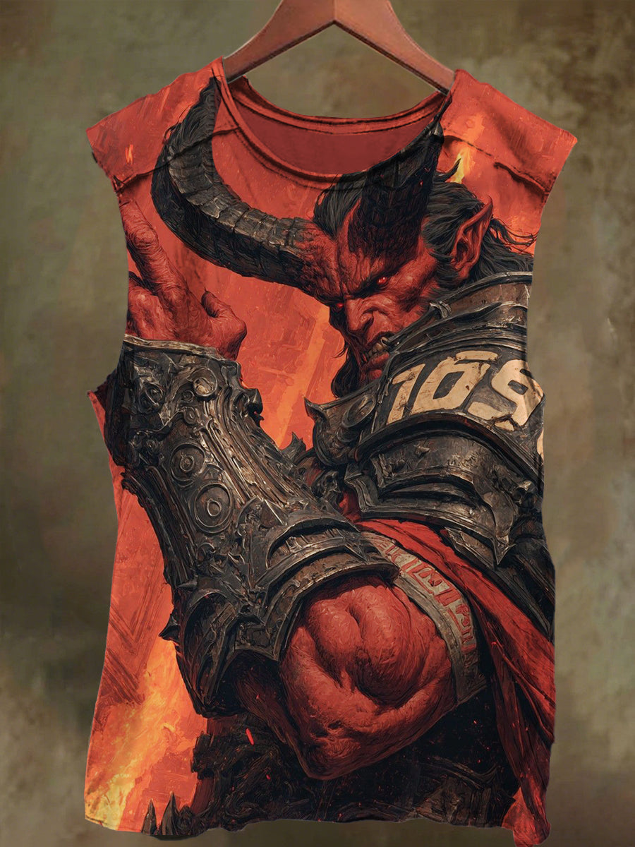 Unisex Red Giant Devil Print Casual Cotton Tank Top