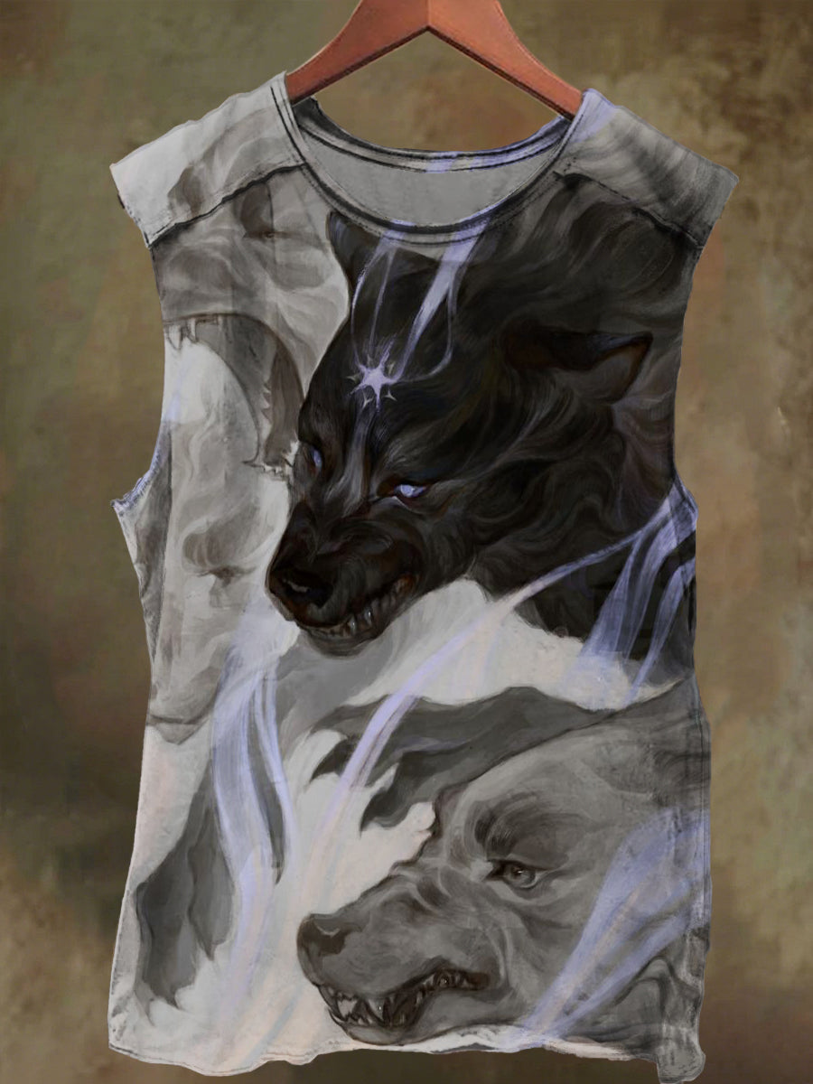 Unisex Psychedelic Wolf Print Casual Cotton Tank Top