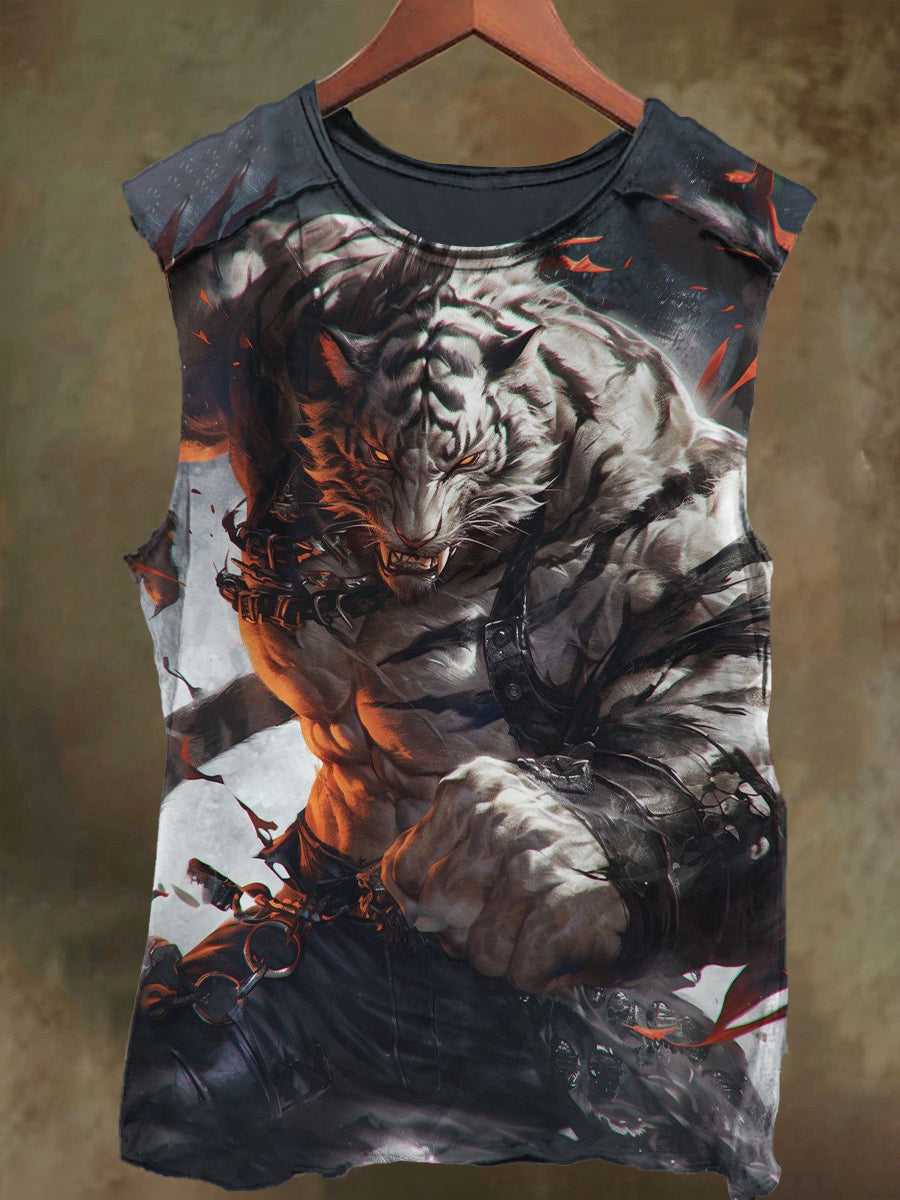 Unisex Spotted Tiger Warrior Print Casual Cotton Tank Top