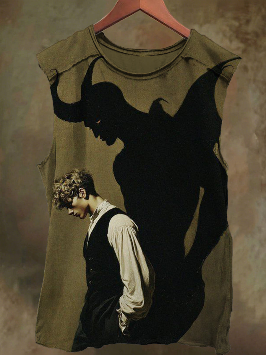 Unisex Teenage Demon Shadow Print Casual Cotton Tank Top