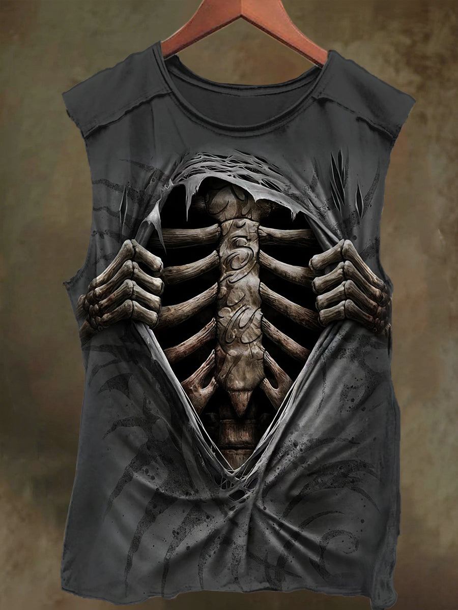Unisex Skeleton Body Print Casual Cotton Tank Top