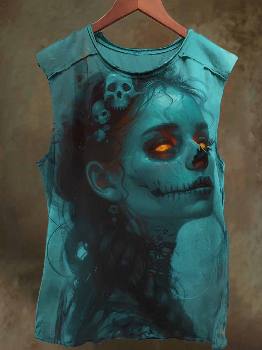 Unisex Dark Girl Print Casual Cotton Tank Top