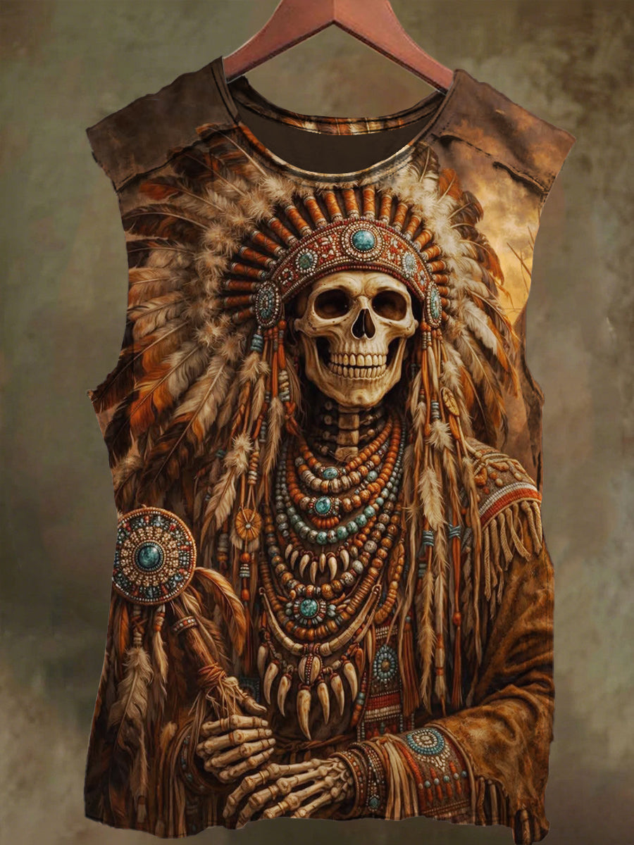 Unisex African Ethnic Skull Print Casual Cotton Tank Top