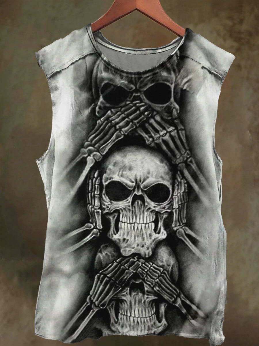 Unisex Skull Shadow Print Casual Cotton Tank Top