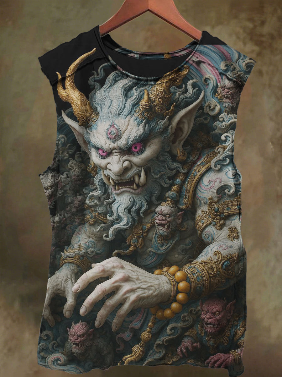 Unisex Two Corner Devil Print Casual Cotton Tank Top